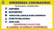 CORONAVIRUS: CHIUSI FINO AL 13 APRILE ECOCENTRO, CIMITERO, PARCHI E CASETTA DELL'ACQUA