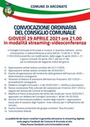 IL CONSIGLIO COMUNALE DI ARCONATE E' CONVOCATO IN SESSIONE ORDINARIA PER GIOVEDI' 29 APRILE 2021 ALLE ORE 21:00