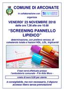 SCREENING PANNELLO LIPIDICO - 23 NOVEMBRE PRESSO AMBULATORIO COMUNALE