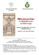 MEMORIA: LE ORAZIONI DI IERI E LA FEDE DI OGGI - VENERDI' 17 MAGGIO PRESSO PALAZZO TAVERNA