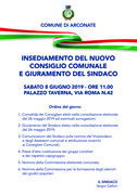  INSEDIAMENTO DEL NUOVO CONSIGLIO COMUNALE E GIURAMENTO DEL SINDACO - sabato 8 giugno, Palazzo Taverna