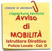 RIAPERTURA TERMINI PROCEDURA DI MOBILITA' VOLONTARIA PER LA COPERTURA DI UN POSTO DI ISTRUTTORE DIRETTIVO UFFICIALE DI POLIZIA LOCALE - CAT. D -  SCADENZA 10 OTTOBRE 2019.