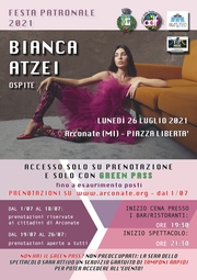 TORNA L’ESTATE ARCONATESE: BIANCA ATZEI ALLA FESTA PATRONALE DI LUNEDI’ 26 LUGLIO 2021