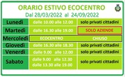 NUOVO ORARIO ESTIVO ECOCENTRO