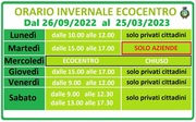 ORARIO INVERNALE ECOCENTRO