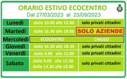 ORARIO ESTIVO 2023 ECOCENTRO