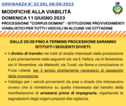 MODIFICHE ALLA VIABILITA' - DOMENICA 11 GIUGNO 