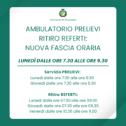 AMBULATORIO PRELIEVI - RITIRO REFERTI: NUOVA FASCIA ORARIA