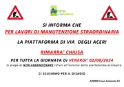 CHIUSURA PIATTAFORMA ECOLOGICA PER LAVORI DI MANUTENZIONE STRAORDINARIA - VENERDì 2 AGOSTO 2024