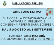 CHIUSURA ESTIVA DELL'AMBULATORIO PRELIEVI