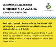 MODIFICHE ALLA VIABILITÀ - MARTEDì 25 MARZO 2025