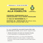 CHIUSURA TEMPORANEA VIA IV NOVEMBRE - 28/29 aprile