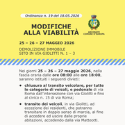 Modifiche alla viabilità - 25 – 26 – 27 maggio 2026