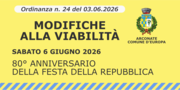 Modifiche alla viabilità - 6 giugno 2026 - Festa della Repubblica